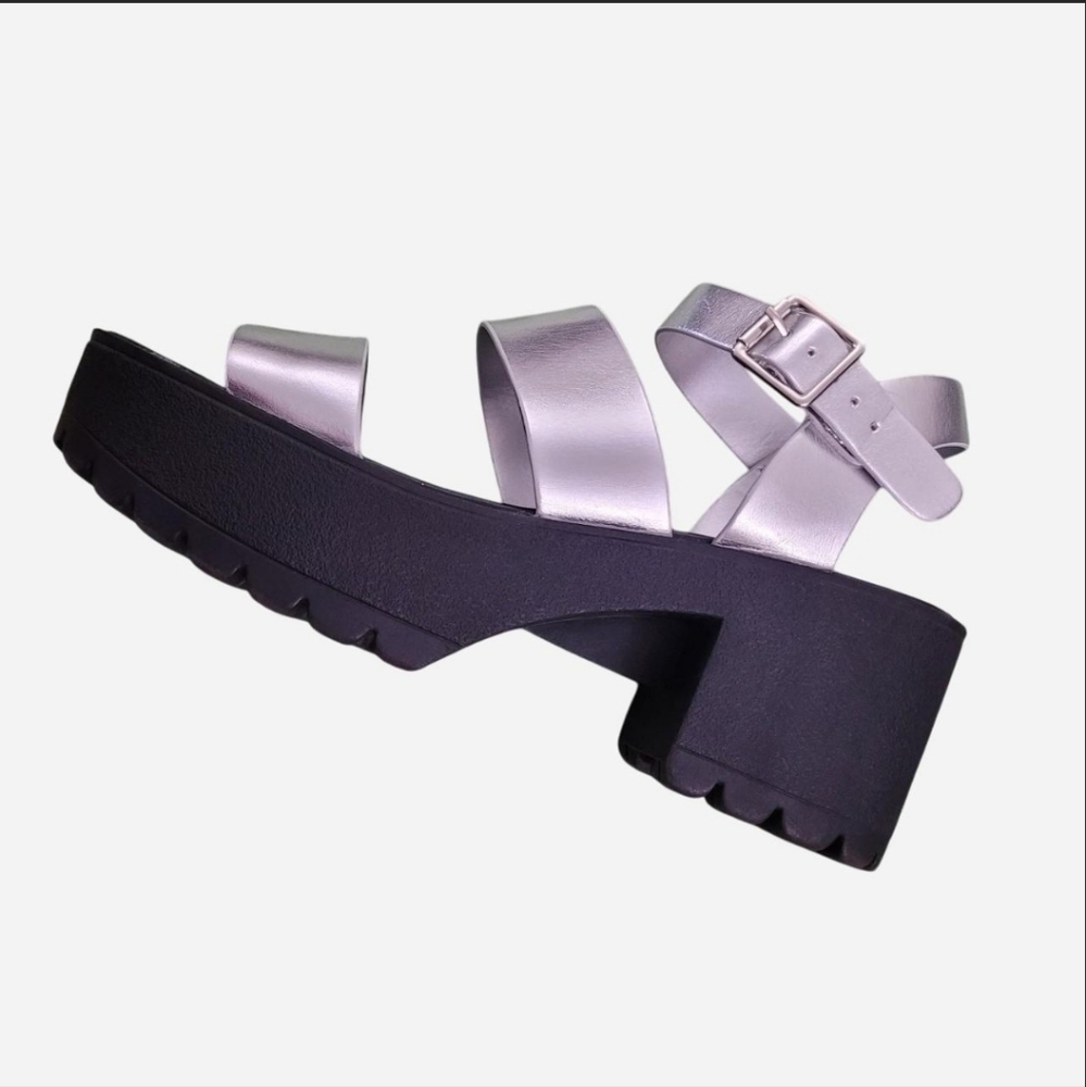 Soda Silver Black Platform Sandals with Chunky Sole